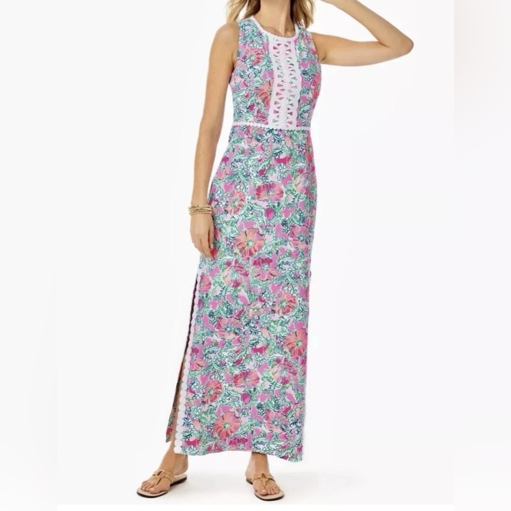 NWT Lilly Pulitzer Ashler Maxi Dress 12 in Soleil Pink Perfect Poppy